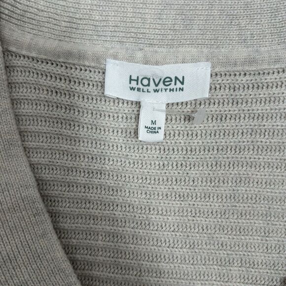 Haven Well Within Cotton Cashmere Blend Sweater V Neck Ribbed Beige Cream Size L - Picture 3 of 5